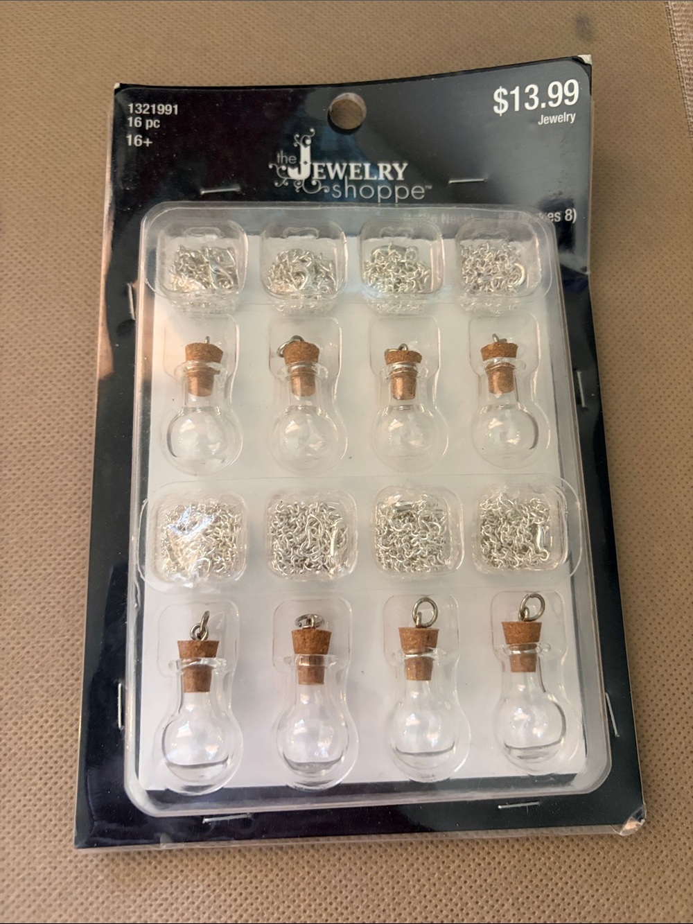Mini Glass Vial Pendant Necklace Set — Clear & Brown with Silver Chains